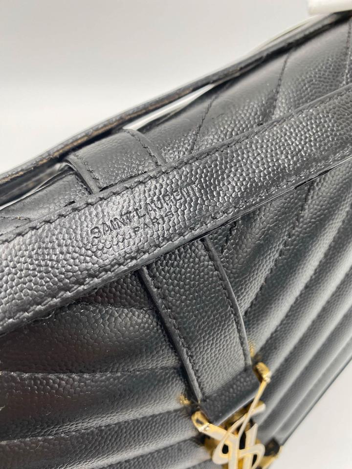 Saint Laurent Grain De Poudre Matelasse Chevron Large Monogram Black Leather Satchel - photo 12