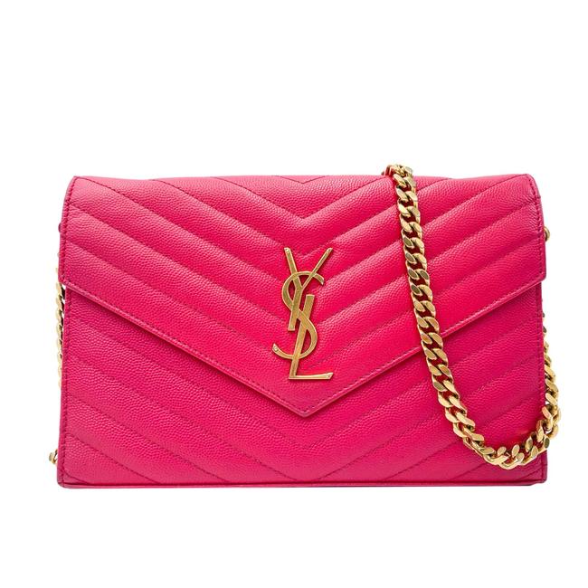Saint Laurent Medium Wallet On A Chain Ghw Monogram Pink Leather Shoulder Bag - photo 1