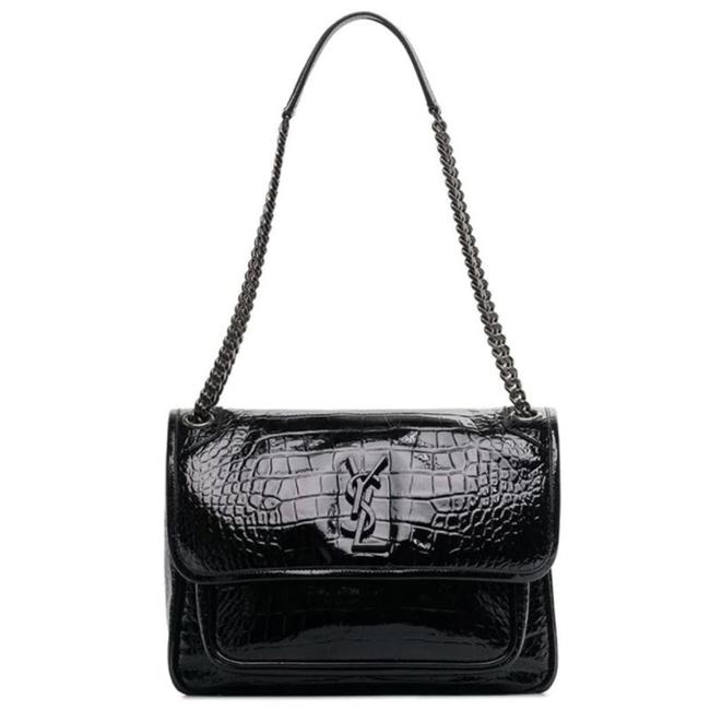 Saint Laurent Niki Medium Crocodile-embossed Black Patent Leather Shoulder Bag - photo 1