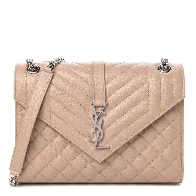 Saint Laurent Monogram Envelope Grain De Poudre Textured Mixed Matelasse Medium Triquilt Beige Leather Shoulder Bag - image 1