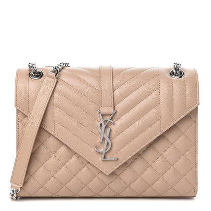 Saint Laurent Monogram Envelope Grain De Poudre Textured Mixed Matelasse Medium Triquilt Beige Leather Shoulder Bag - image 1