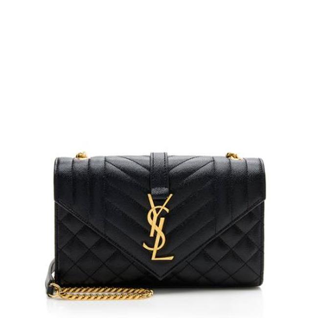 Saint Laurent Monogram Envelope Grain De Poudre Textured Mixed Matelasse Triquilt Small Black Leather Shoulder Bag - image 1