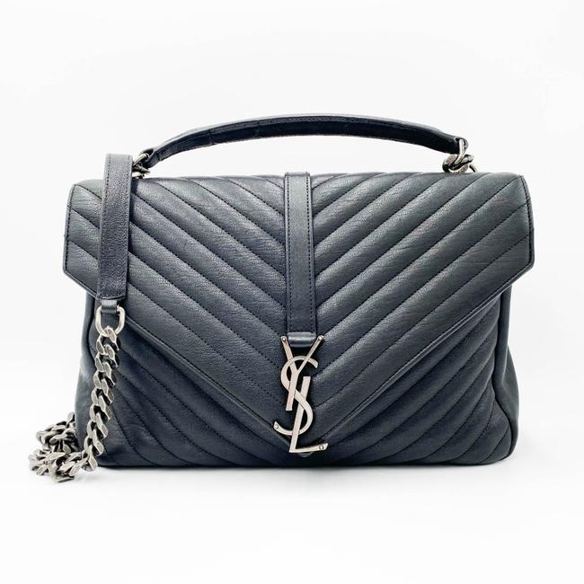 SAINT LAURENT Sheepskin Matelasse Chevron Monogram Large College Satchel Black Leather Shoulder Bag - image 1