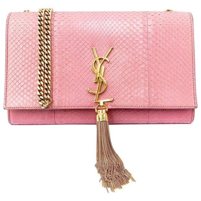 Saint Laurent Monogram Kate Medium Monogram Snakeskin Pink Leather Shoulder Bag - photo 1