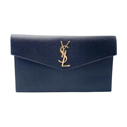 Saint Laurent Envelope Uptown Monogram Plaque Grained-leather Black Leather Clutch - photo 1