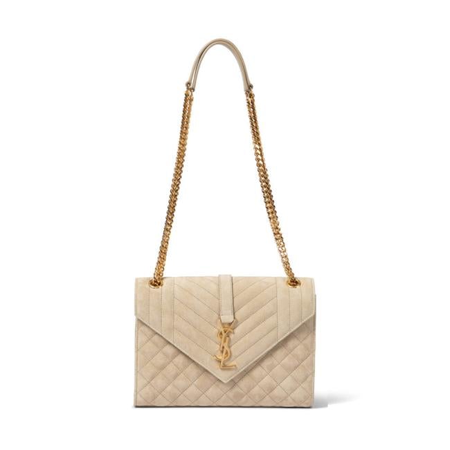 Saint Laurent Monogram Envelope Medium Beige Suede Leather Shoulder Bag - photo 1