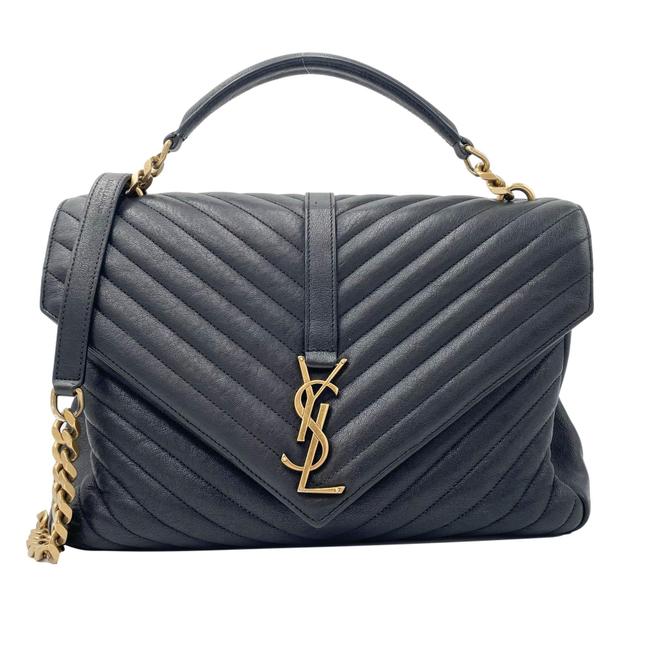 Saint Laurent Ghw Matelasse Chevron Monogram Large College Satchel Black Sheepskin Leather Shoulder Bag - image 1