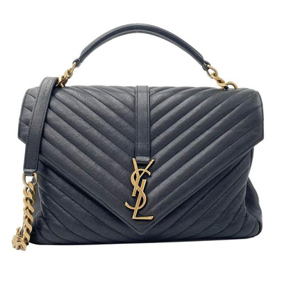Saint Laurent Ghw Matelasse Chevron Monogram Large College Satchel Black Sheepskin Leather Shoulder Bag - image 1