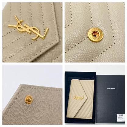 Saint Laurent Monogram Envelope Chain Wallet Grain De Poudre Matelasse Chevron Nude Beige Leather Shoulder Bag - image 11