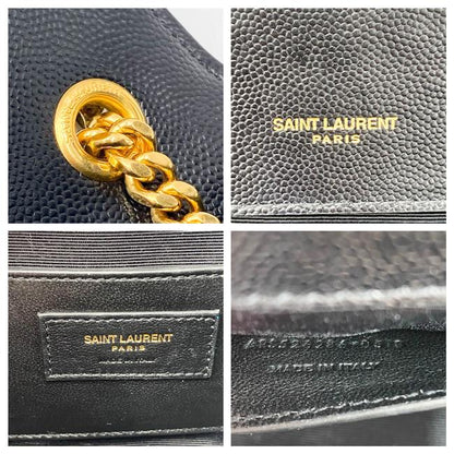 Saint Laurent Monogram Envelope Grain De Poudre Textured Mixed Matelasse Triquilt Small Black Leather Shoulder Bag - image 11