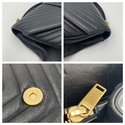 Saint Laurent Ghw Matelasse Chevron Monogram Large College Satchel Black Sheepskin Leather Shoulder Bag - image 11