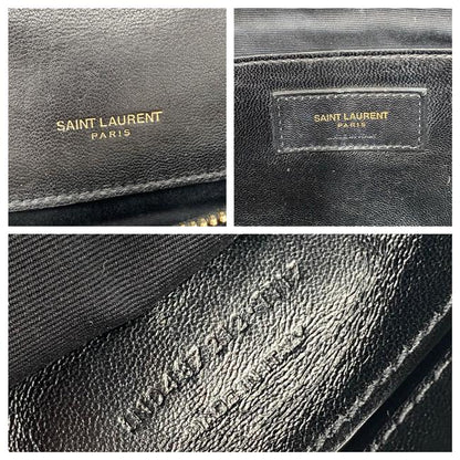 Saint Laurent Ghw Matelasse Chevron Monogram Large College Satchel Black Sheepskin Leather Shoulder Bag - image 12