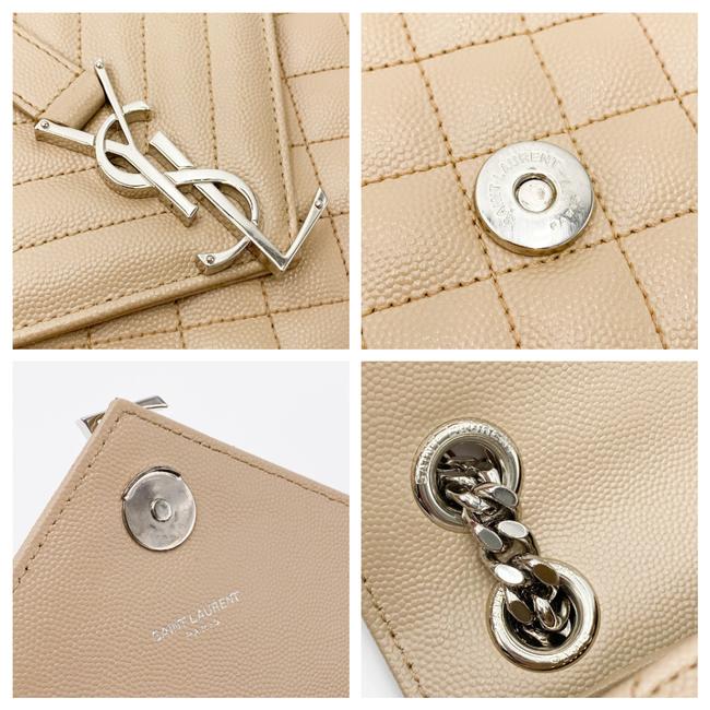 Saint Laurent Monogram Envelope Grain De Poudre Textured Mixed Matelasse Medium Triquilt Beige Leather Shoulder Bag - image 12