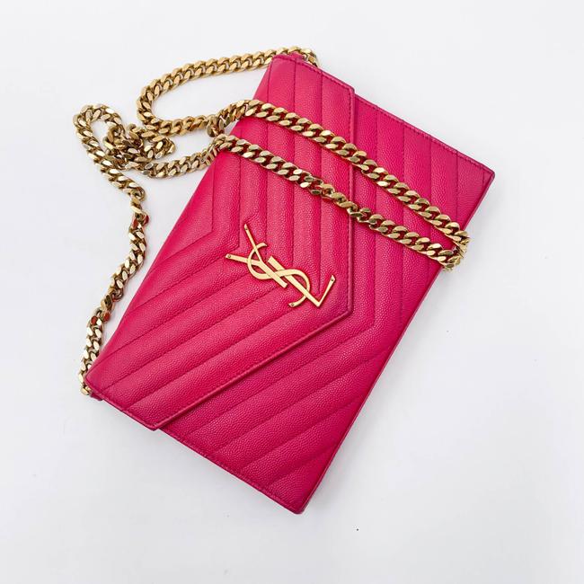 Saint Laurent Medium Wallet On A Chain Ghw Monogram Pink Leather Shoulder Bag - photo 12