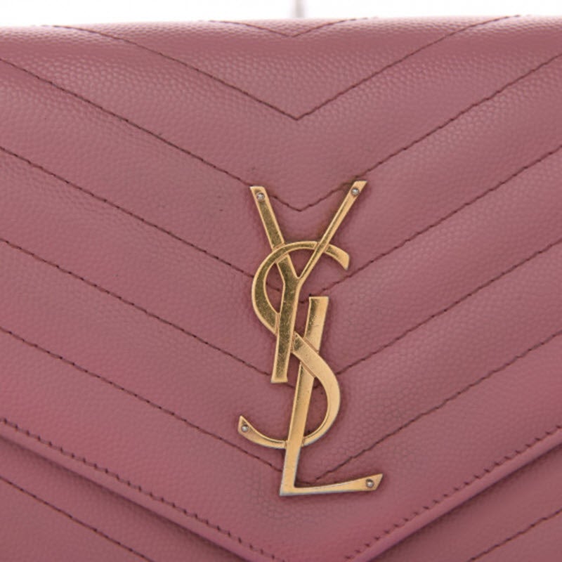 Saint Laurent Grain De Poudre Matelasse Chevron Monogram Woc Blush Fonce Pink Leather Shoulder Bag - image 7