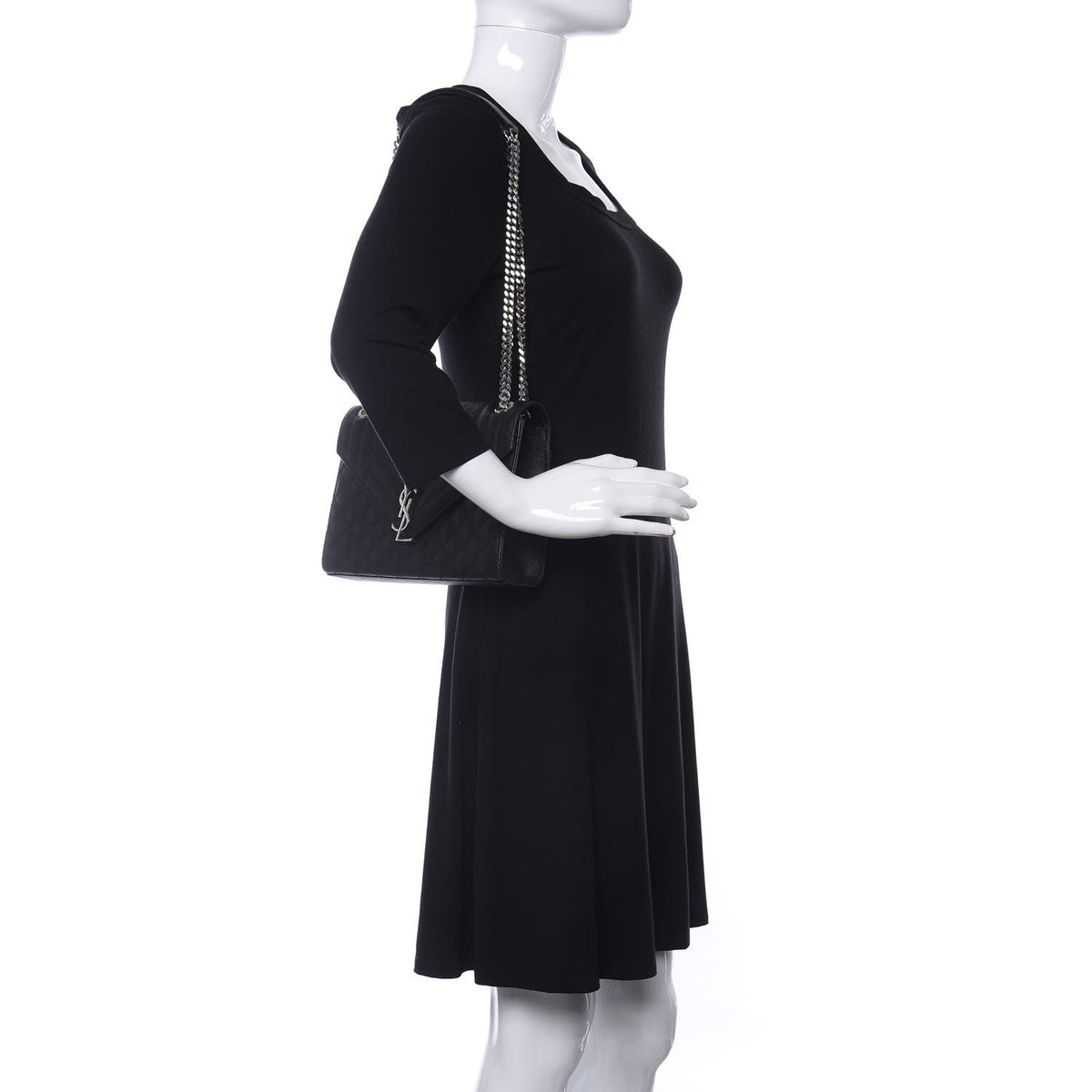 Saint Laurent Grain De Poudre Textured Mixed Matelasse Triquilt Medium Monogram Satchel Black - image 2