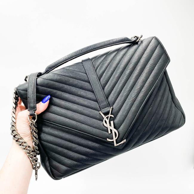 SAINT LAURENT Sheepskin Matelasse Chevron Monogram Large College Satchel Black Leather Shoulder Bag - image 2