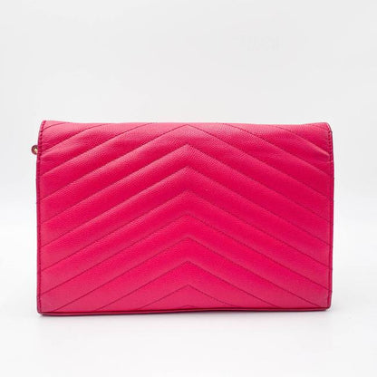 Saint Laurent Medium Wallet On A Chain Ghw Monogram Pink Leather Shoulder Bag - photo 2