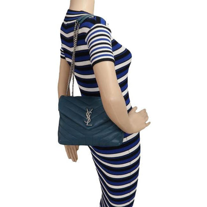 Saint Laurent Monogram Loulou Calfskin Y Quilted Monogram Small Chain Satchel Blue Leather Shoulder Bag - image 2