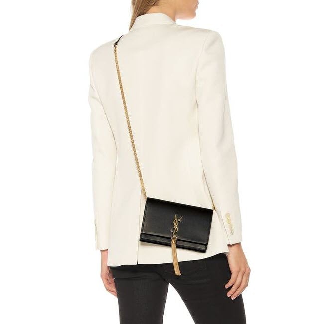 Saint Laurent Monogram Kate Chain Wallet Woc Calfskin Classic Tassel Black Leather Shoulder Bag - image 2