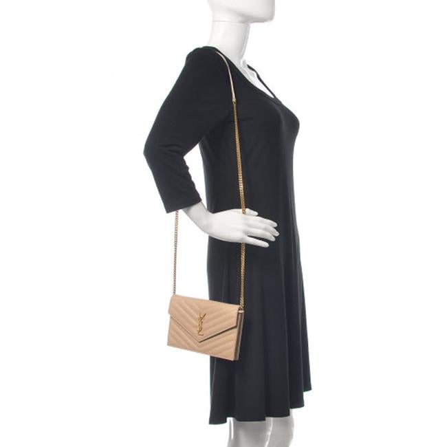 Saint Laurent Monogram Envelope Chain Wallet Grain De Poudre Matelasse Chevron Nude Beige Leather Shoulder Bag - image 2