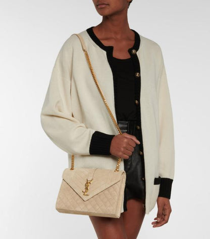 Saint Laurent Monogram Envelope Medium Beige Suede Leather Shoulder Bag - photo 2