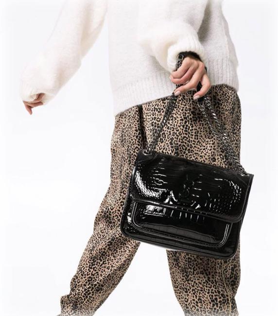 Saint Laurent Niki Medium Crocodile-embossed Black Patent Leather Shoulder Bag - photo 2