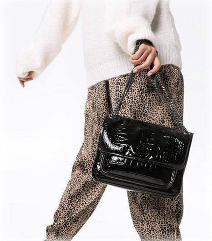 Saint Laurent Niki Medium Crocodile-embossed Black Patent Leather Shoulder Bag - photo 2