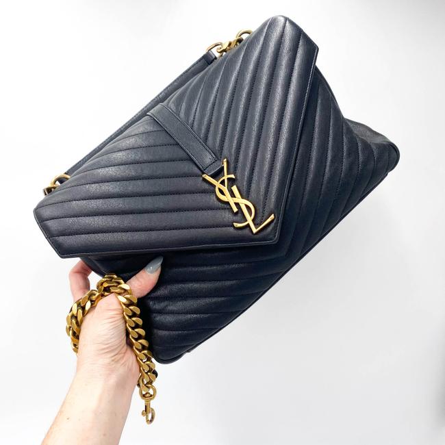 Saint Laurent Ghw Matelasse Chevron Monogram Large College Satchel Black Sheepskin Leather Shoulder Bag - image 2