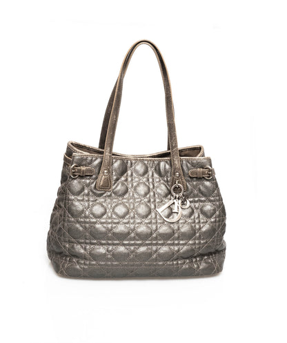 Christian Dior Cannage Grey Canvas Top handle Tote Bag PHW - AGL1349 - image 1