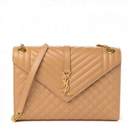 Saint Laurent Envelope Grain De Poudre Mixed Matelasse Large Triquilt Monogram Dune Brown Leather Shoulder Bag - image 1