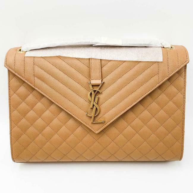 Saint Laurent Envelope Grain De Poudre Mixed Matelasse Large Triquilt Monogram Dune Brown Leather Shoulder Bag - image 4