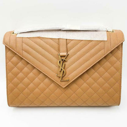 Saint Laurent Envelope Grain De Poudre Mixed Matelasse Large Triquilt Monogram Dune Brown Leather Shoulder Bag - image 4