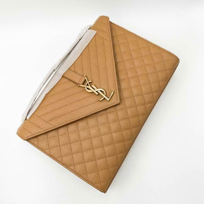 Saint Laurent Envelope Grain De Poudre Mixed Matelasse Large Triquilt Monogram Dune Brown Leather Shoulder Bag - image 6