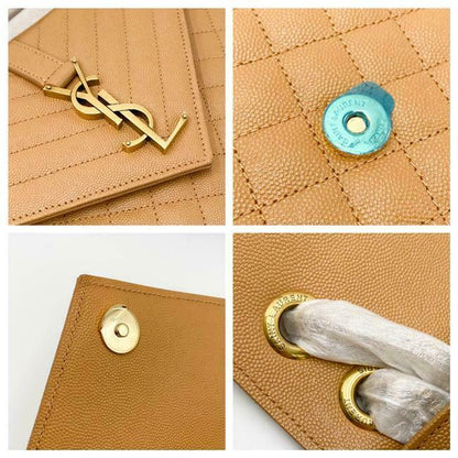Saint Laurent Envelope Grain De Poudre Mixed Matelasse Large Triquilt Monogram Dune Brown Leather Shoulder Bag - image 10