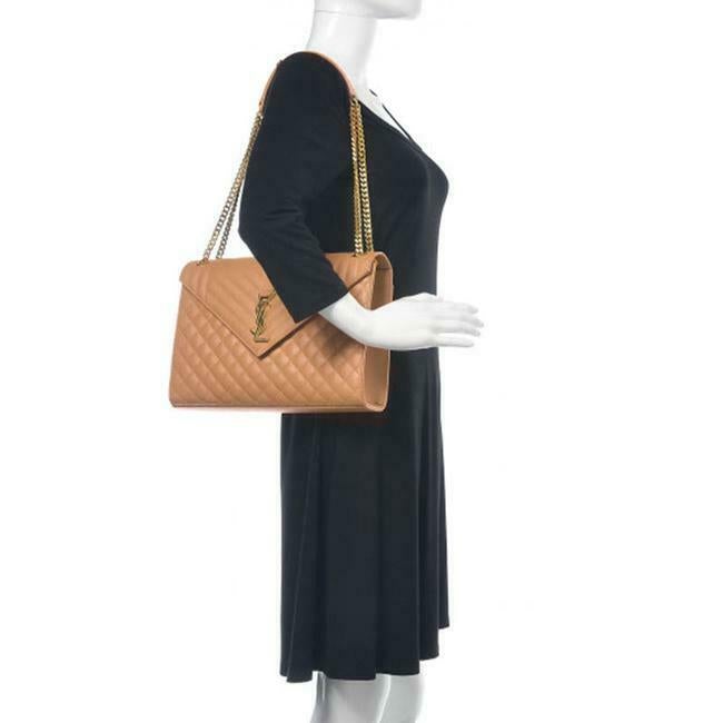 Saint Laurent Envelope Grain De Poudre Mixed Matelasse Large Triquilt Monogram Dune Brown Leather Shoulder Bag - image 2