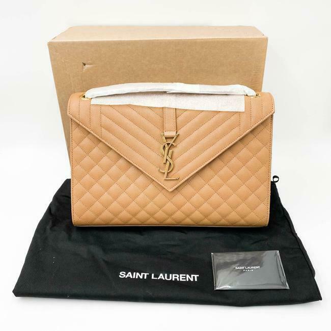 Saint Laurent Envelope Grain De Poudre Mixed Matelasse Large Triquilt Monogram Dune Brown Leather Shoulder Bag - image 3