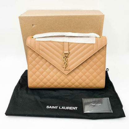 Saint Laurent Envelope Grain De Poudre Mixed Matelasse Large Triquilt Monogram Dune Brown Leather Shoulder Bag - image 3