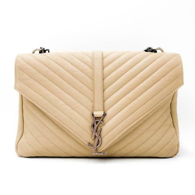 Saint Laurent Sheepskin Matelasse Chevron Monogram Large College Satchel Beige Leather Shoulder Bag - image 4