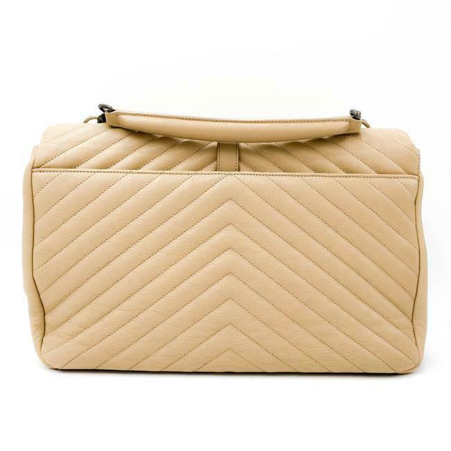 Saint Laurent Sheepskin Matelasse Chevron Monogram Large College Satchel Beige Leather Shoulder Bag - image 5