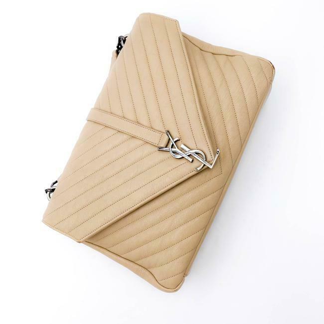 Saint Laurent Sheepskin Matelasse Chevron Monogram Large College Satchel Beige Leather Shoulder Bag - image 6