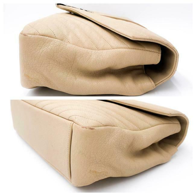 Saint Laurent Sheepskin Matelasse Chevron Monogram Large College Satchel Beige Leather Shoulder Bag - image 7