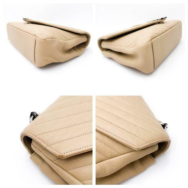 Saint Laurent Sheepskin Matelasse Chevron Monogram Large College Satchel Beige Leather Shoulder Bag - image 8