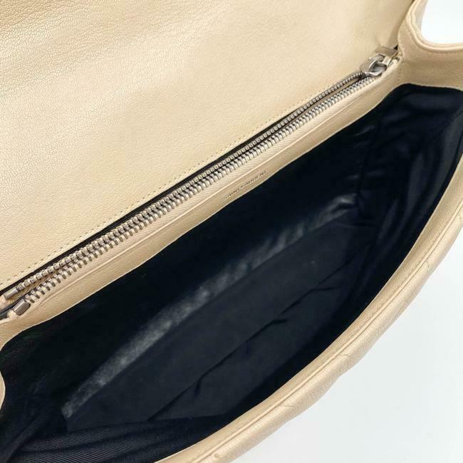 Saint Laurent Sheepskin Matelasse Chevron Monogram Large College Satchel Beige Leather Shoulder Bag - image 9