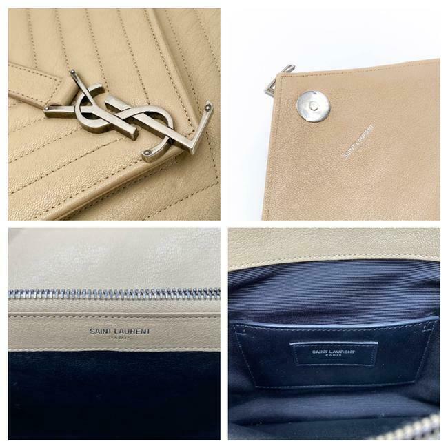 Saint Laurent Sheepskin Matelasse Chevron Monogram Large College Satchel Beige Leather Shoulder Bag - image 10