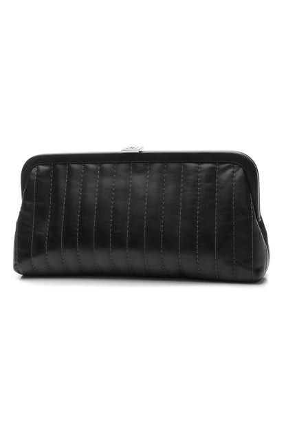 Vertical Stitch Kiss Lock Clutch Bag - Black - image 1