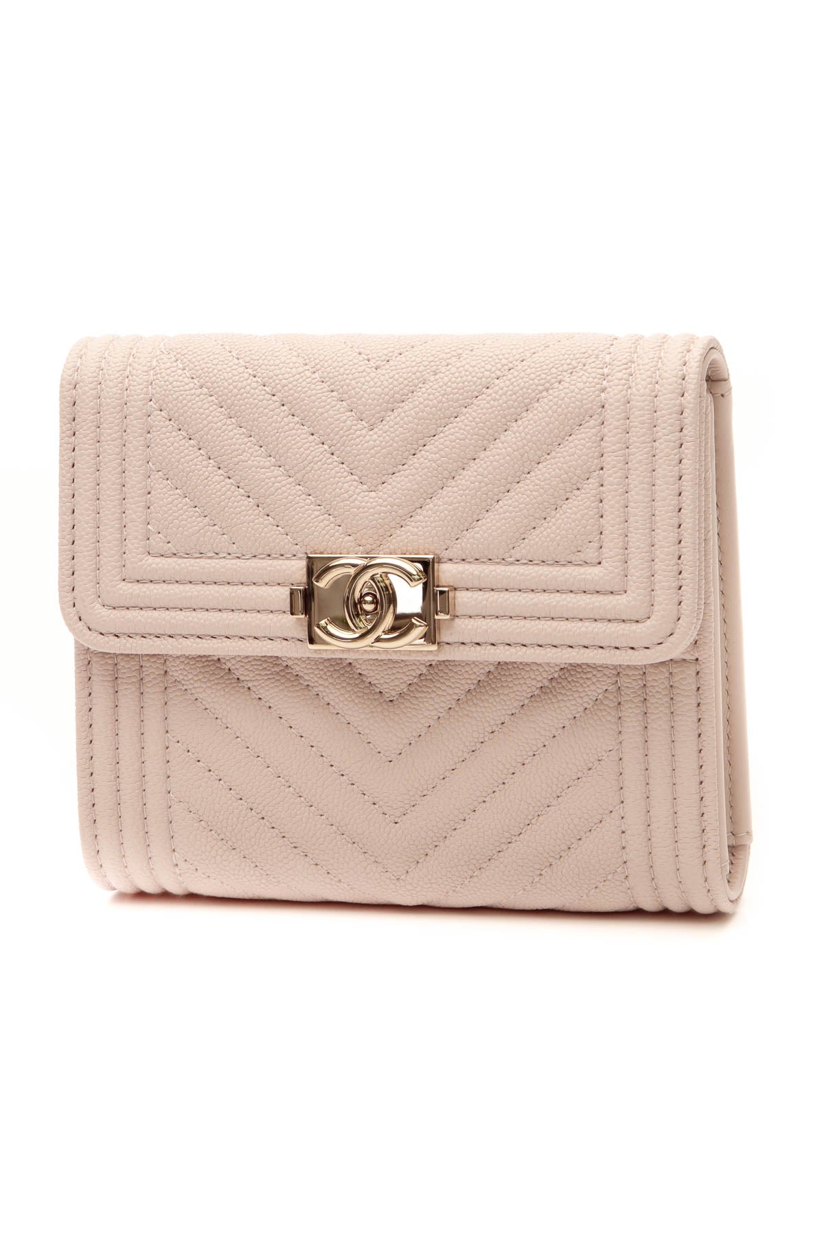 Chevron Quilted Boy Compact Wallet - Beige - image 1