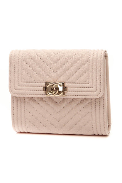 Chevron Quilted Boy Compact Wallet - Beige - image 1
