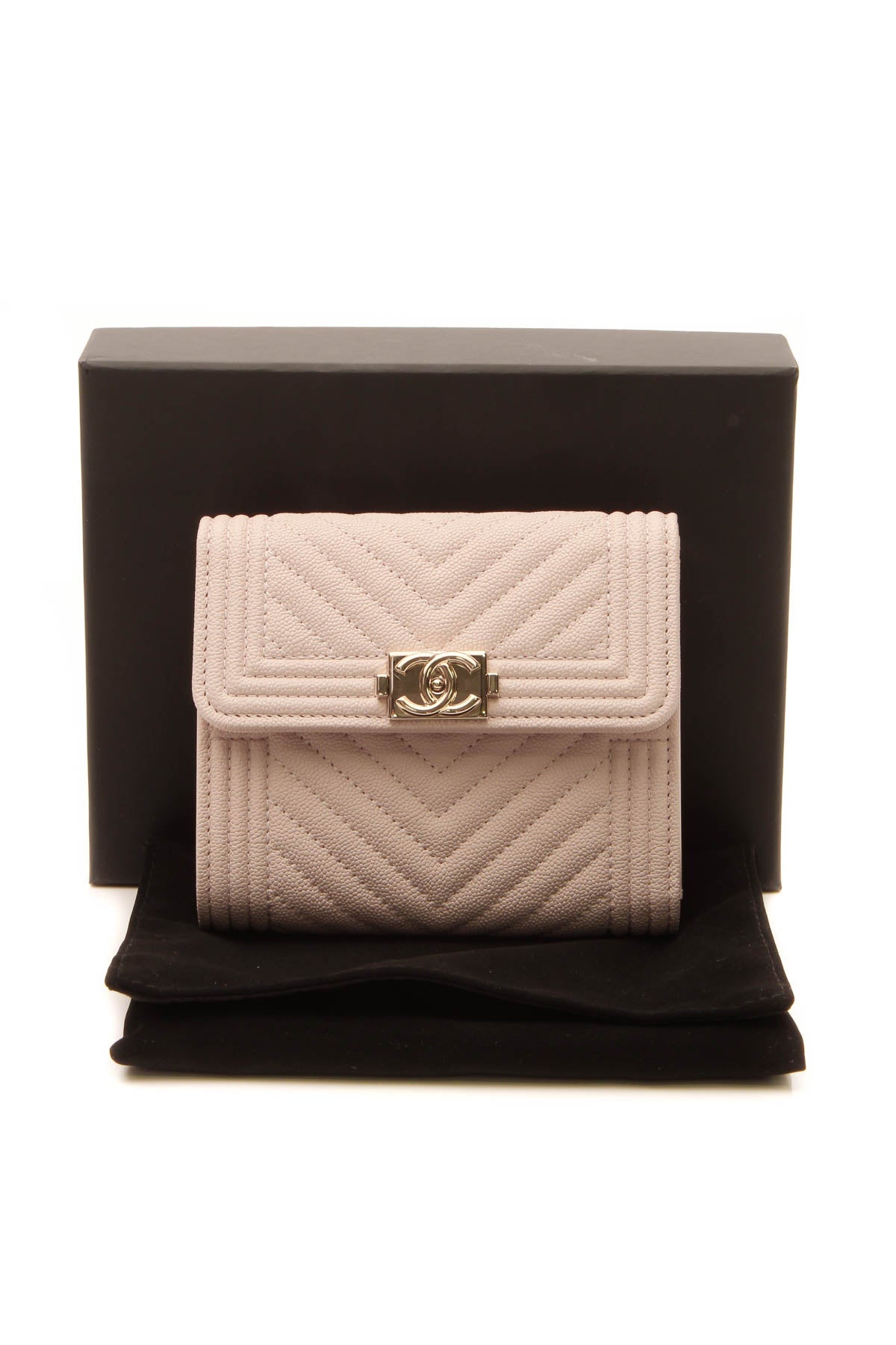 Chevron Quilted Boy Compact Wallet - Beige - image 8