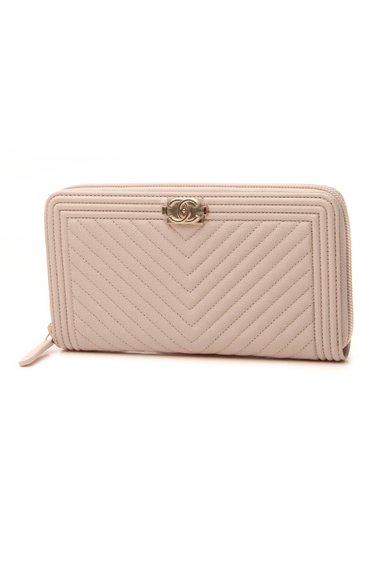 Chevron Quilted Boy Long Zip Wallet - Beige - image 1